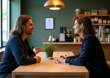 Coral Brew asiantuntija keskustelemassa asiakkaan kanssa